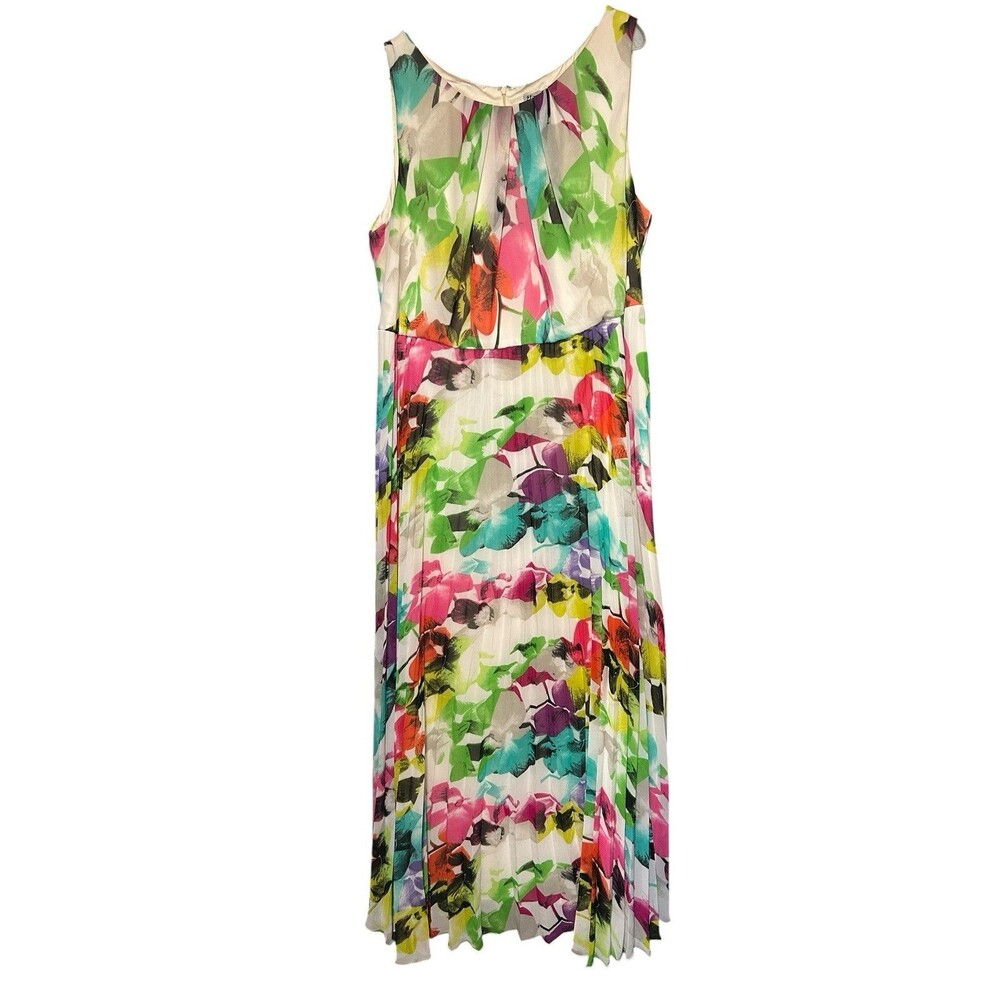 ELIZA J Floral Print Watercolor Plisse Pleated ‎ Maxi Plus 24W Fairy Whimsical